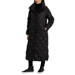 Womens Diamond Quilt Maxi Puffer Coat