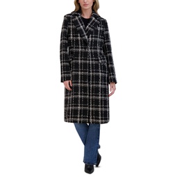 Womens Notch-Neck Plaid Coat