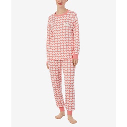 Womens Soft Knit Long Sleeve 2 Piece Pajama Set