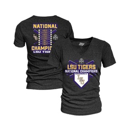 Womens Black LSU Tigers 2023 NCAA Mens Baseball College World Series Champions Schedule V-Neck Tri-Blend T-shirt