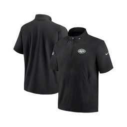 Mens Black New York Jets Sideline Coach Short Sleeve Hoodie Quarter-Zip Jacket