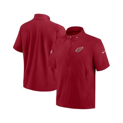Mens Cardinal Arizona Cardinals Sideline Coach Short Sleeve Hoodie Quarter-Zip Jacket