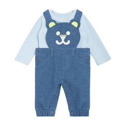 Baby Boys Bodysuit and Knit Denim Bear Overall 2 Piece Set