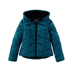 Toddler and Little Girls Crystal Satin Puffer Jacket