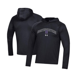 Mens Black Northwestern Wildcats 2023 Sideline Tech Hooded Raglan Long Sleeve T-shirt