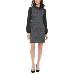Womens Houndstooth Layered-Look Dress