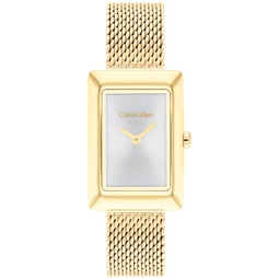 Womens Two Hand Gold-Tone Stainless Steel Mesh Bracelet Watch 22.5mm