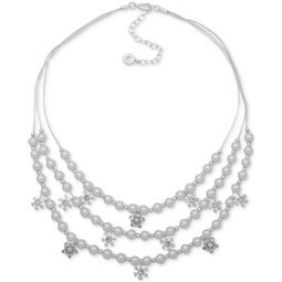 Silver-Tone Crystal Snowflake & Imitation Pearl Layered Collar Necklace 16 + 3 extender