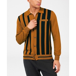 Mens Full Button Front Stripe Sweater