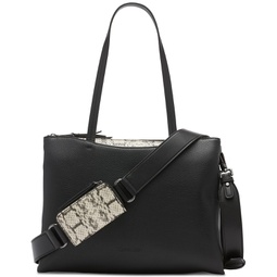 Chrome Top Zipper Convertible Tote with Zippered Pouch