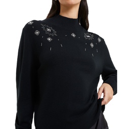Womens Embellished Mock-Neck Sweater