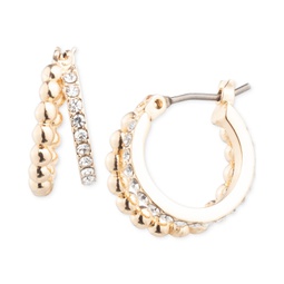 Gold-Tone Small Pave & Bead Split Hoop Earrings 0.62