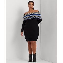 Plus Size Off-The-Shoulder Fair Isle Sweater Dress