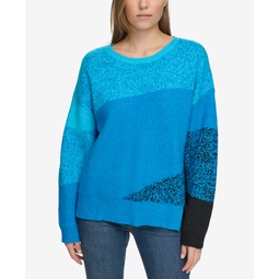 Womens Mixed-Knit Drop-Sleeve Sweater