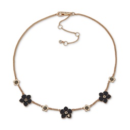 Gold-Tone Black Flower Frontal Necklace 16 + 3 extender