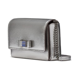 Morgan Bow Embellished Metallic Leather Flap Chain Wallet