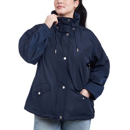 Womens Plus Size Cinched-Waist Bomber Raincoat
