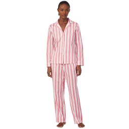 Womens Long-Sleeve Notched-Collar Pajamas Set