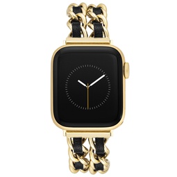 Womens Gold-Tone Alloy Double Chain and Black Faux Leather Bracelet Compatible with 38/40/41mm Apple Watch