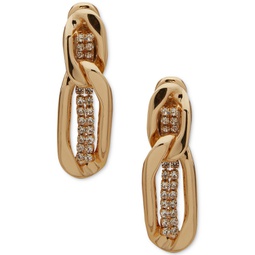 Gold-Tone Pave Chain Double Link Clip-On Linear Drop Earrings