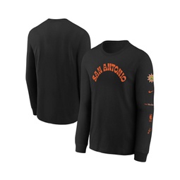 Big Boys Black Distressed San Antonio Spurs 2023/24 City Edition Max90 Long Sleeve T-shirt