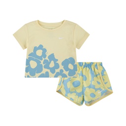 Toddler Girls Dri-Fit Floral Short Sleeve T-shirt and Shorts Set
