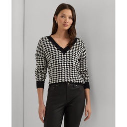Womens Houndstooth V-Neck Sweater Regular and Petite