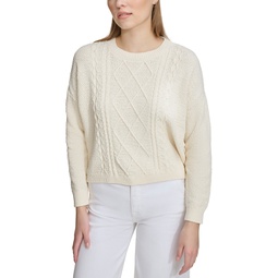 Womens Mixed Cable-Knit Drop-Shoulder Sweater