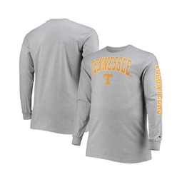 Mens Heathered Gray Distressed Tennessee Volunteers Big and Tall 2-Hit Logo Long Sleeve T-shirt