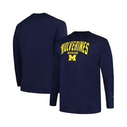 Mens Navy Michigan Wolverines Big and Tall Arch Long Sleeve T-shirt