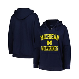 Womens Navy Michigan Wolverines Plus Size Heart & Soul Notch Neck Pullover Hoodie