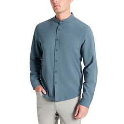 Mens Slim-Fit Performance Stretch Textured Band-Collar Button-Down Shirt