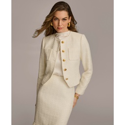Womens Collarless Tweed Jacket