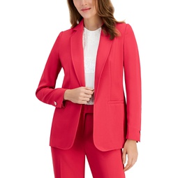 Womens Solid Open-Front Notched-Collar Jacket