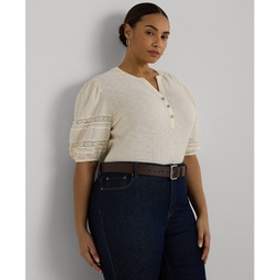 Plus Size Puff-Sleeve Henley Top