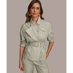 Womens Belted Cotton Utility Jacket
