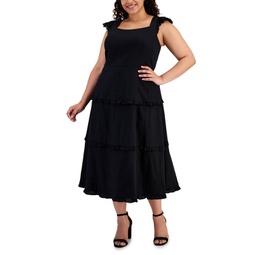 Plus Size Ruffle-Trimmed Tiered Midi Dress