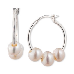 Sterling Silver Genuine Freshwater Pearl Hoop Earrings