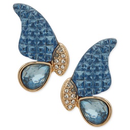 Gold-Tone Pave & Blue Crystal Butterfly Stud Earrings