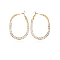Gold-Tone Glass Stone Oval Hoop Earrings