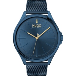 HUGO Mens #Smash Blue Stainless Steel Mesh Bracelet Watch 43mm