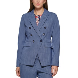 Womens Chambray Double-Breasted Blazer