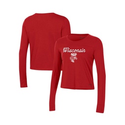 Womens Red Wisconsin Badgers Vault Cropped Long Sleeve T-shirt