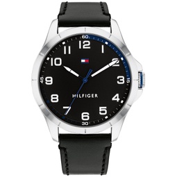 Mens Black Leather Strap Watch 44mm