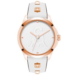 Womens Analog White Synthetic Leather with Rose Gold-Tone Alloy Accents Strap Watch 38mm