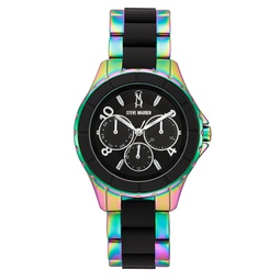 Womens Analog Rainbow Alloy and Black Silicone Center Link Bracelet Watch 40mm