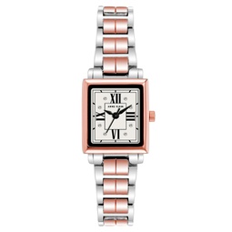 Womens Three-Hand Quartz Square Rose Gold-Tone and Silver-Tone Alloy Bracelet Watch 21mm