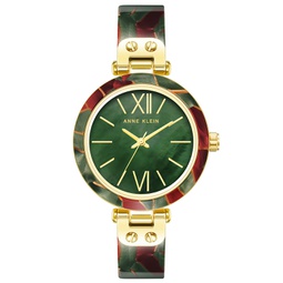 Womens Three-Hand Quartz Green and Burgundy Resin with Gold-Tone Alloy Accents Bangle Watch 34mm