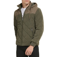 Mens Colorblock Hooded Quilted Jacket