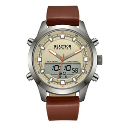 Mens Ana-digi Brown Synthetic Leather Strap Watch 46mm